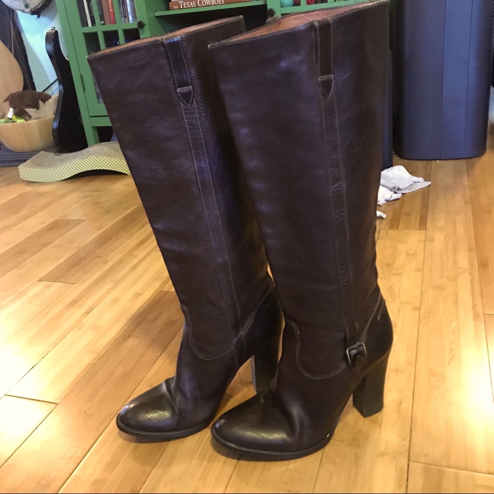 J. Crew Brown Leather knee high heeled boots